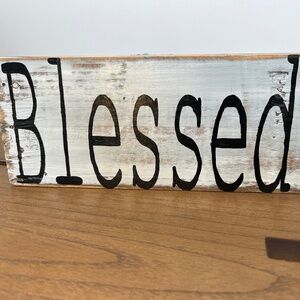 Rustic “Blessed” Wooden Sign with hanging metal piece on back Farmhouse